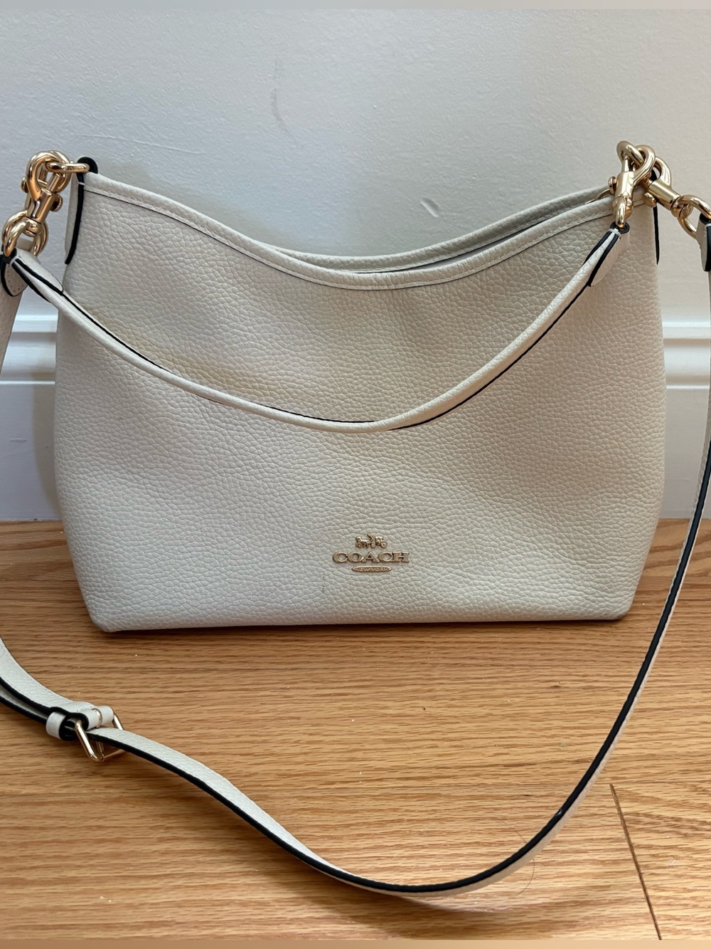 Coach Pebbled Leather Shoulder Bag in Chalk White